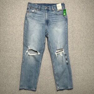 Gap Womens High Rise Cheeky Straight Distressed Jeans Light Wash Blue 31 12R NEW